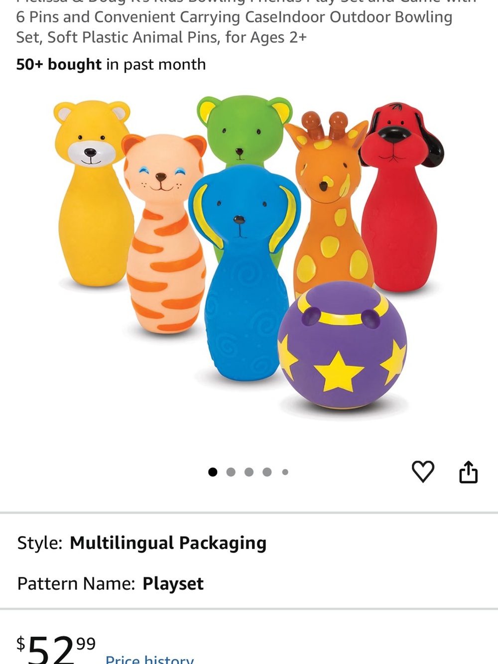 Melissa & Doug Animal Bowling Playset - Multicolor Soft Pins & Ball